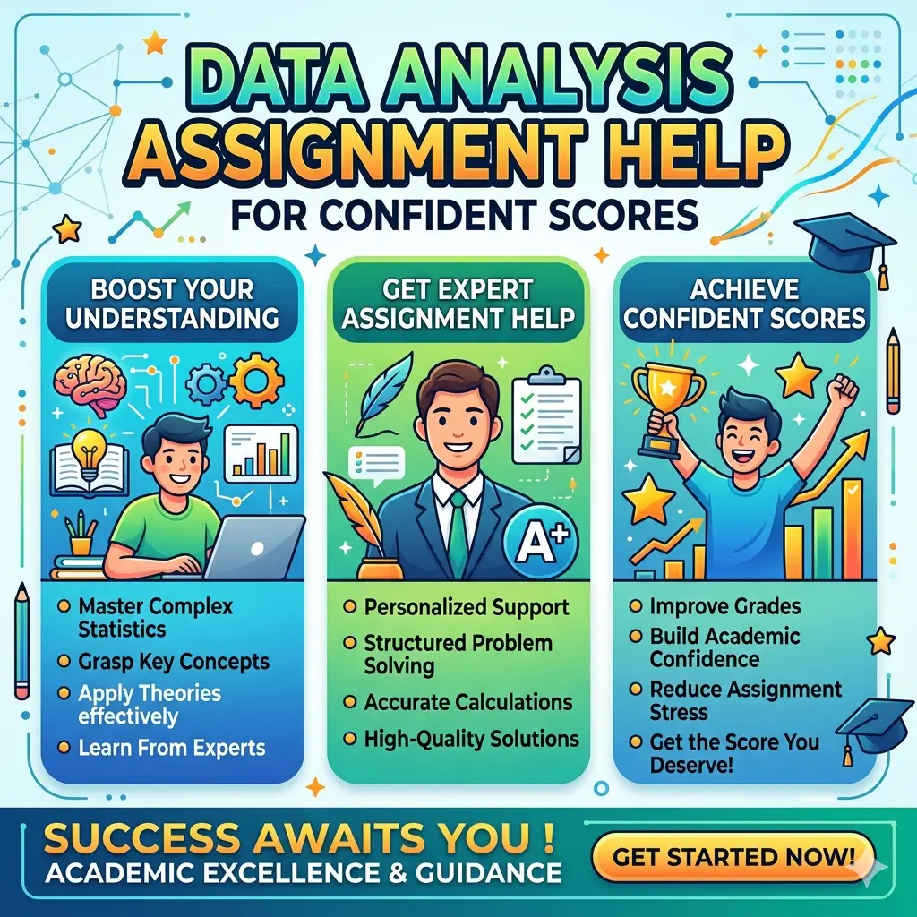 Infographic for data analysis assignment help and confident scores.