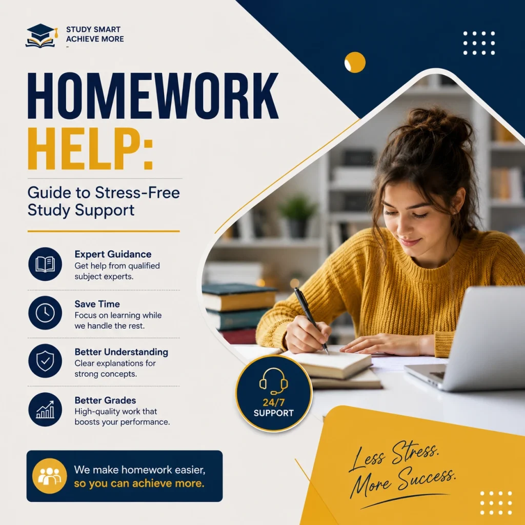 Homework help services banner featuring a student studying with expert academic support.